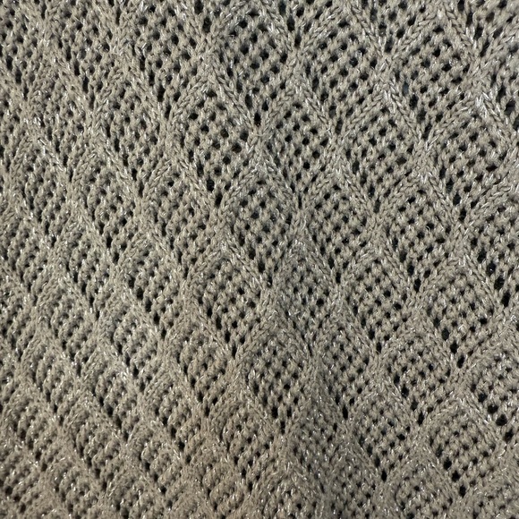 LOFT Metallic Pointelle Knit Sweater Open Weave Subtle Shimmer Taupe Size Medium - Picture 6 of 10